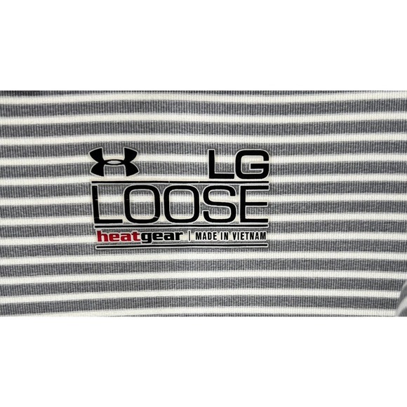 Under Armour Loose Heat Gear Mens White Gray Striped Short Sleeve Polo Shirt L - Picture 2 of 6
